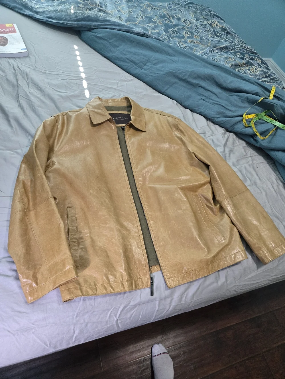 Andrew Marc Men's Light Brown Leather Bomber Jacket